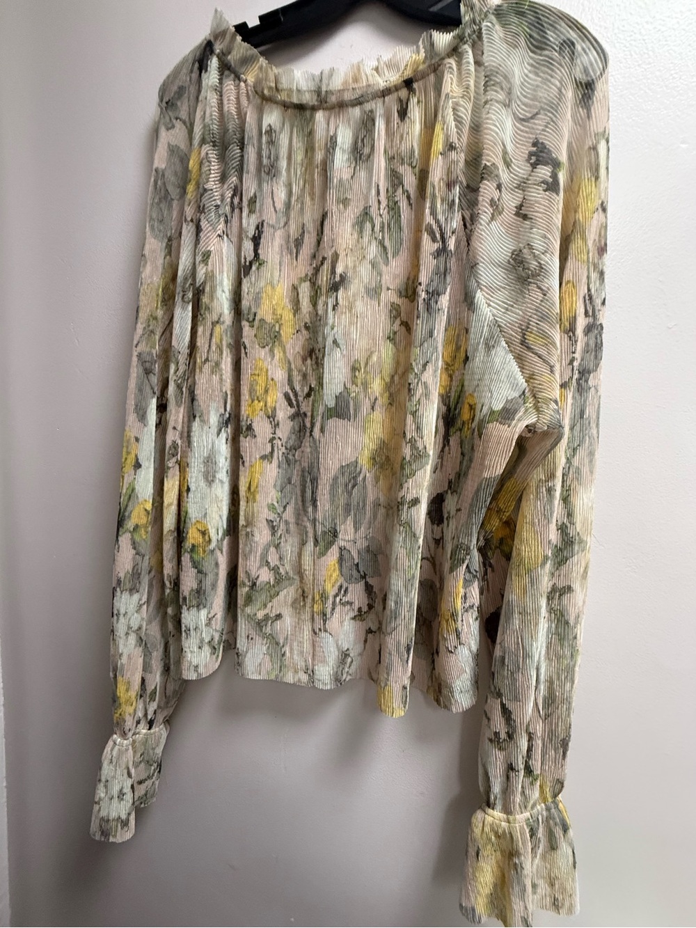 Anthropologie Thin Semi-Sheer Pleated Long-Sleeve Blouse Perfect For Travel O/S